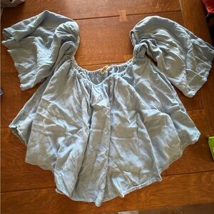 Tramp Light Blue Puff Sleeve Blouse